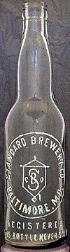 THE STANDARD BREWERY COMPANY EMBOSSED BEER BOTTLE