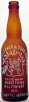 THE J. F. WIESSNER & SONS BREWING COMPANY EMBOSSED BEER BOTTLE
