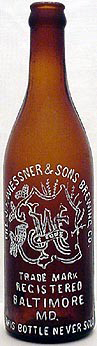 THE J. F. WIESSNER & SONS BREWING COMPANY EMBOSSED BEER BOTTLE