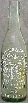 THE J. F. WIESSNER & SONS BREWING COMPANY EMBOSSED BEER BOTTLE