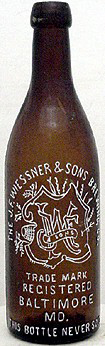 THE J. F. WIESSNER & SONS BREWING COMPANY EMBOSSED BEER BOTTLE