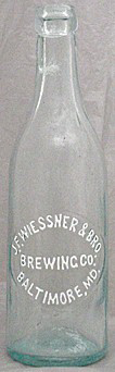 J.F. WIESSNER & BROTHERS BREWING COMPANY EMBOSSED BEER BOTTLE