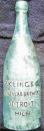 P. KLING & COMPANY PENINSULAR BREWERY EMBOSSED BEER BOTTLE