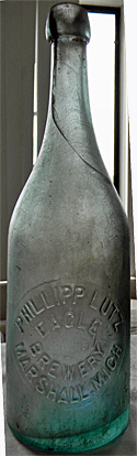 PHILLIP LUTZ EAGLE BREWERY EMBOSSED BEER BOTTLE