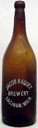 JACOB RAQUET BREWERY EMBOSSED BEER BOTTLE