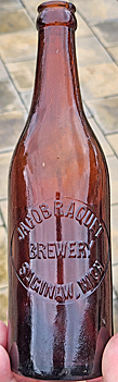 JACOB RAQUET BREWERY EMBOSSED BEER BOTTLE