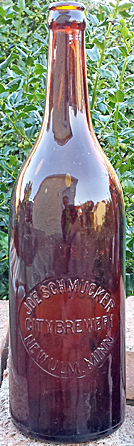 JOE SCHMUCKER CITY BREWERY EMBOSSED BEER BOTTLE