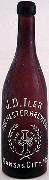 J. D. ILER ROCHESTER BREWERY EMBOSSED BEER BOTTLE