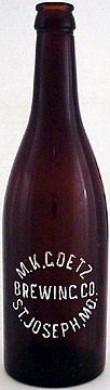 M. K. GOETZ BREWING COMPANY EMBOSSED BEER BOTTLE