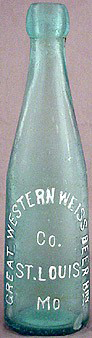 GREAT WESTERN WEISS BEER BREWERY COMPANY EMBOSSED BEER BOTTLE