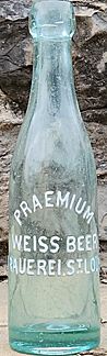 PRAEMIUM WEISS BEER BRAUEREI EMBOSSED BEER BOTTLE