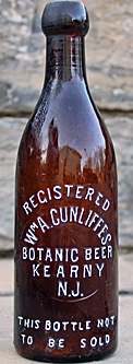 WILLIAM A. CUNLIFFE'S BOTANIC BEER EMBOSSED BEER BOTTLE