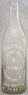 HINCHLIFFE BREWING & MALTING COMPANY EMBOSSED BEER BOTTLE