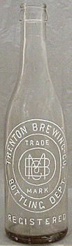 TRENTON BREWING COMPANY BOTTLING DEPARTMENT EMBOSSED BEER BOTTLE