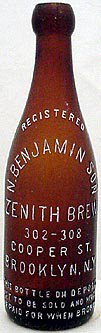 N. BENJAMIN SON ZENITH BREW EMBOSSED BEER BOTTLE