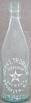 JOHN F. TROMMER EVERGREEN BREWERY EMBOSSED BEER BOTTLE