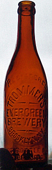 TROMMER'S EVERGREEN BREWERY EMBOSSED BEER BOTTLE