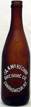 J. & A. McKECHNIE BREWING COMPANY EMBOSSED BEER BOTTLE