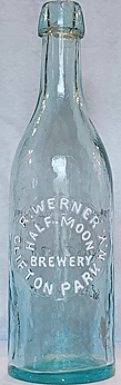 R. WERNER HALF MOON BREWERY EMBOSSED BEER BOTTLE