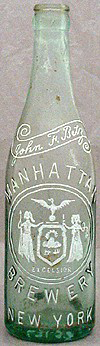 JOHN F BETZ MANHATTAN BREWERY EMBOSSED BEER BOTTLE