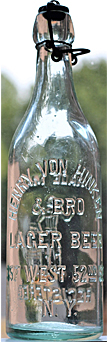 HENRY VON HINKEN & BROTHER LAGER BEER EMBOSSED BEER BOTTLE