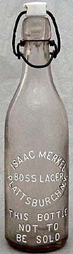 ISAAC MERKEL BOSS LAGER EMBOSSED BEER BOTTLE