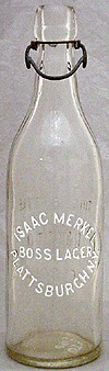 ISAAC MERKEL BOSS LAGER EMBOSSED BEER BOTTLE