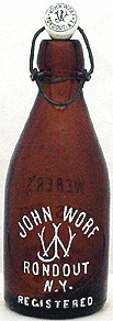 JOHN WORF WEBER'S WEISS BEER EMBOSSED BEER BOTTLE