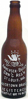 ANHEUSER - BUSCH BREWING ASSOCIATION EMBOSSED BEER BOTTLE