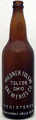 HUEBNER TOLEDO BREWERIES COMPANY EMBOSSED BEER BOTTLE