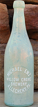 MICHAEL ENZ WILLOW GROVE BREWERY EMBOSSED BEER BOTTLE