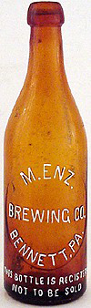 M. ENZ. BREWING COMPANY EMBOSSED BEER BOTTLE
