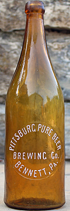 PITTSBURG PURE BEER BREWING COMPANY EMBOSSED BEER BOTTLE