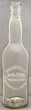 BROOKVILLE BREWING COMPANY INCORPORATED EMBOSSED BEER BOTTLE