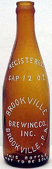 BROOKVILLE BREWING COMPANY INCORPORATED EMBOSSED BEER BOTTLE