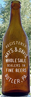 MAYS & DAVIS WHOLESALE DEALERS IN FINE BEERS EMBOSSED BEER BOTTLE