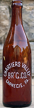 CHARTIERS VALLEY BREWING COMPANY EMBOSSED BEER BOTTLE