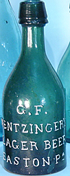 G. F. MENTZINGER'S LAGER BEER EMBOSSED BEER BOTTLE