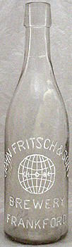 JOHN FRITSCH & SONS BREWERY EMBOSSED BEER BOTTLE