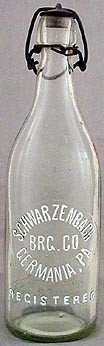 SCHWARZENBACH BREWING COMPANY EMBOSSED BEER BOTTLE