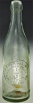 J.O. HENDRICKS PERKIOMEN VALLEY BREWERY EMBOSSED BEER BOTTLE