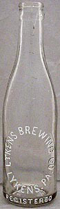 LYKENS BREWING COMPANY EMBOSSED BEER BOTTLE