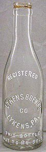 LYKENS BREWING COMPANY EMBOSSED BEER BOTTLE