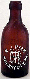 M. J. RYAN WEISS BIER EMBOSSED BEER BOTTLE