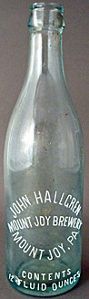 JOHN HALLGREN MOUNT JOY BREWERY EMBOSSED BEER BOTTLE