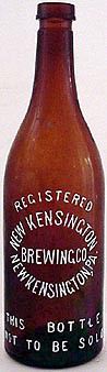 NEW KENSINGTON BREWING COMPANY EMBOSSED BEER BOTTLE