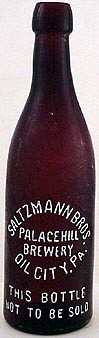 SALTZMANN BROTHERS PALACE HILL BREWERY EMBOSSED BEER BOTTLE