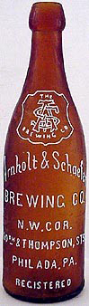 ARNHOLT & SCHAEFER BREWING COMPANY EMBOSSED BEER BOTTLE