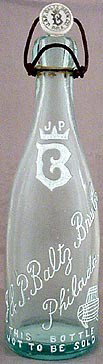 J. & P. BALTZ BREWING COMPANY EMBOSSED BEER BOTTLE