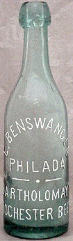 E. BENSWANGER BARTHOLOMAY'S ROCHESTER BEER EMBOSSED BEER BOTTLE